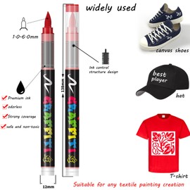 RiyaNed Textile Marker, White, 1 Pen Soft Head 1.0-6.0 mm - Textile Pens for Painting on Fabric (White)