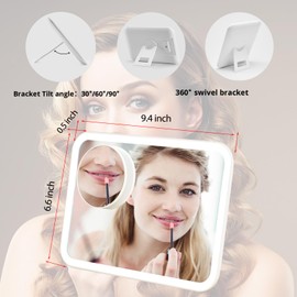 Omobolanle Makeup Mirror with Light, Desk Mirror with LED Brightness Adjustable, Rechargeable Portable Travel Light Up Vanity Mirror,Gift for Mother