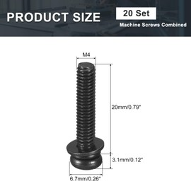 sourcing map M4 x 20mm Carbon Steel Phillips Pan Head Machine Screws Bolts Combine with Spring Washer and Plain Washers 20pcs