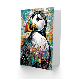Artery8 Puffin Bird Fantastic Floral for Wife Her Mum Sister Daughter Mom Gran Nan Birthday Thank You Congratulations Blank Art Greeting Card