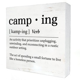 Funny Camping Definition Wood Box Sign Home Decor Rustic Camping Wooden Box Sign Block Plaque for Wall Desk Decoration
