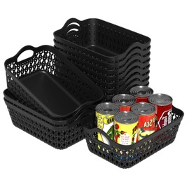 Afromy 12 Pack Mini Shallow Storage Baskets, Plastic Storage Basket Trays, Black