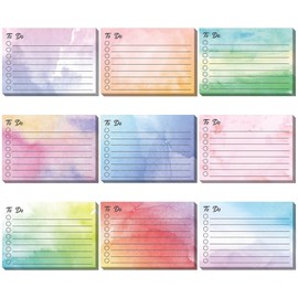 Pajean 9 Pcs/450 Sheet to Do List Sticky Note 3x4 Inch Self Stick Pads with Line Colored Planner Sticky Note Adhesive Memo for Office, Meeting, School, Study, Home Reminder (Watercolor)