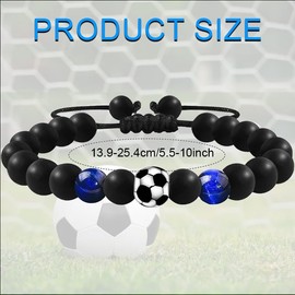 KOZOY Football Bracelet Boys 5 6 7 8 9 10 11 12 Years, Adjustable Natural Stone Leather Bracelet with Football Design, Easter Gifts Children Boys, Football Gifts Birthday School Christmas