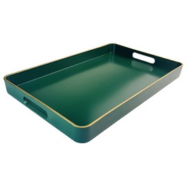 UOEKCS Rectangular Decorative Tray, Plastic Serving Trays with Handles, Coffee Table Tray for Ottoman, Living Room, Kitchen, Home Decor 15.7” x 10.2” x1.37”(Green)