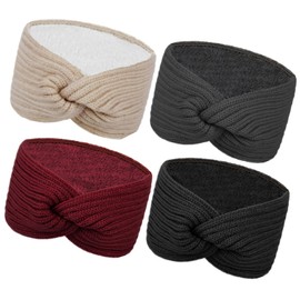 Chalier Warm Winter Headbands for Women Cable Crochet Turban Ear Warmer Headband with Plush, Knot Multicolour 1(4 Pack)