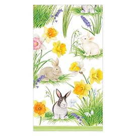 Caspari Bunnies and Daffodils Paper Guest Towel Napkins, Two Packs of 15