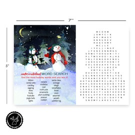Snowman Christmas Word Search Game Pack (25 Cards) Holiday Party Supplies - Activities for Groups Adults Kids - Family Winter Celebrations