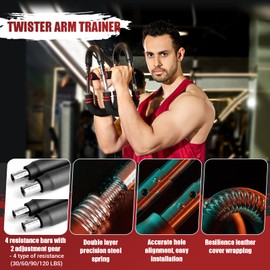 Twister Arm Trainer, 30-120 lbs Adjustable Twister Arm Chest Exerciser with 2/4 Spring & Poster for Men & Women, Detachable Power Twister Home Fitness Equipment for Enhancing Upper Body Muscle -Red