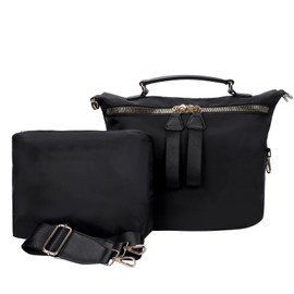 PAKFIEKS Women Splashproof Nylon Crossbody Bag Large Capacity Lightweight Tote Bag Travel Shoulder Bag with Makeup Bag (Black)