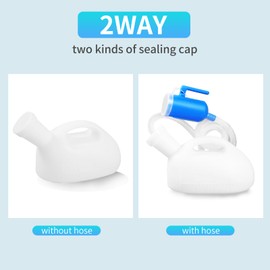 WONDSIGHIN Portable Urinals for Men Spill Proof 2000ml/0.53 GAL with 60" Long Hose and Lid, Men Urinal Bottle Reusable Male Pee Bottle for Elderly, Hospital, Travel, Camping, White