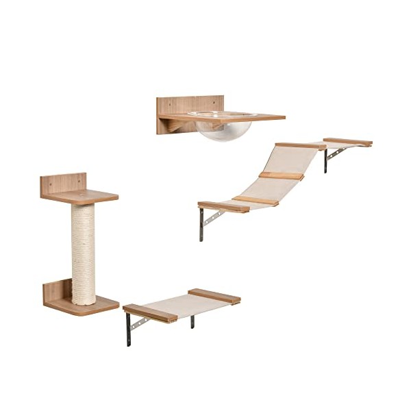 PawHut Indoor Cat Activity Tree 4-Piece Set, Mounted Pet Climbing