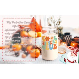 LiqCool Sister Christmas Gifts, 18 Oz Cool Sister Club Can Glass Cup With Card, Christmas Gifts for Sister from Sisters, Funny Sister Gifts for Big sister on Christmas Birthday (White)
