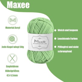 Maxee Wool 500 g (50 g x 10 Colours), Acrylic Yarn for Crocheting, Knitting and Crafts, Hand-Knitting Yarn
