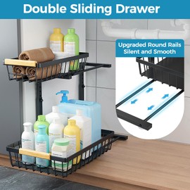 RQWKKSH Under Sink Organizer 2 Pack, Pull Out Kitchen Bathroom Under Sink Organizers and Storage Slide Out Under Cabinet Organizer Shelf, 2 Tier Metal Under the Sink Organizer for Kitchen Bathroom