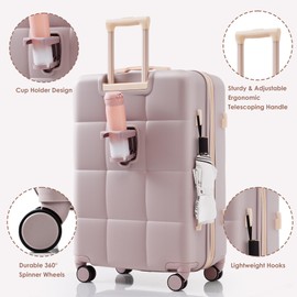 Merax 3Pc Suitcase Sets Front-Opening with USB Port ABS Hardshell Luggage with Cup Holder, Rosy Brown, 20/24/28 in