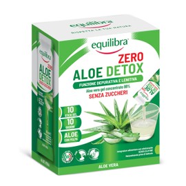 Equilibra Aloe Detox Zero, Aloe Vera Gel Concentrato 99%, 10 stick da 30 ml, Filiera 100% italiana, con Polpa, Senza zuccheri, Funzione Depurativa e Lenitiva, Da Bere Puro o Diluito in Acqua