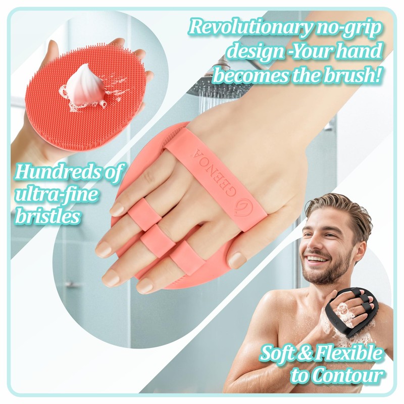 GEENOA Upgrade Silicone Bath Glove 2PCS, 360° Anti-Slip & Enlarged