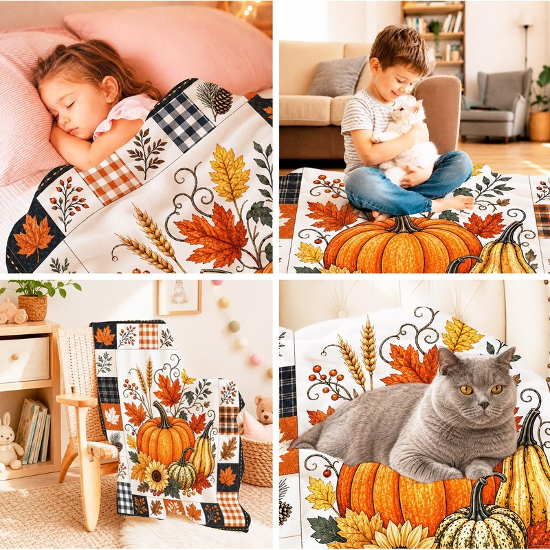 Fall Throw Blanket Soft Cozy Warm Plush Fluffy Fuzzy Fleece