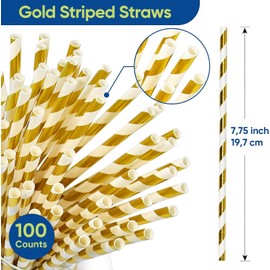Gold foil elegant straw - disposable drinking straw, suitable for bars, restaurants, weddings, and parties to drink 100 straws