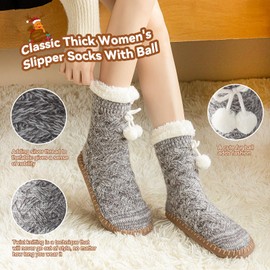 Vihir Hut Socks Women & Men & Winter Non-Slip Slippers Socks Thick Slipper Socks Soft Stopper Socks Warm Hut Socks Winter Christmas Socks Gift 1 Pair, gray