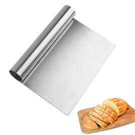 Stainless Steel Dough Scraper, 11 x 15 cm Kitchen Scraper, Stainless Steel Dough Spatula with Round Handle, Vegetable Scoop, Dough Scraper for Kitchen, Dough Card, Stainless Steel, for Bread, Baking