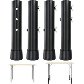 kulusion 4 Packs Table Leg Extenders, Small Table Leg Risers, Heavy Duty Steel Table Extensions for Folding Tables Straight/Bent Legs (2 Rise Levels - Black)