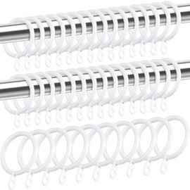 Shappy 40 Pack Metal Drapery Curtain Rod Rings with Eyelets Internal Diameter 0.98in Fits up to 0.7in Rod Hanging Drape Sliding Eyelet White Rings for Window Door Shower Bathroom