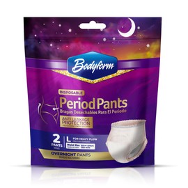 BODYFORM Period Pants - Women's Disposable Overnight Underwear - Heavy Flow Support 2 Period Pants (2 Count - Pack of 1) Large