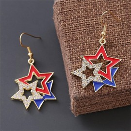 MALOYANVE 4th of July Earrings for Women Patriotic Red White Blue American USA Flag Star Dangle Drop Earrings Independence Day Patriotic Jewelry Great Gift (Gold Three Star)