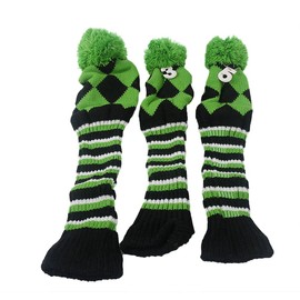 SEACLOUD 3pcs Knitted Golf Club Head Covers for Driver and Fairway Woods Headcovers Set (Argyle/Stars and Stripes Pattern) Black and Green