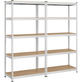 Topeakmart 2PCS 5-Tier Utility Shelves, Metal Storage Shelves Garage Shelving Unit Adjustable Garage Storage Shelves Storage Racks Heavy Duty Shed Shelving- Silver, 35.5 x 17.5 x 72 Inch