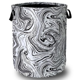 Black and White Marble Texture Laundry Basket Foldable With Handles Tote Bag Oxford Cloth Funny Laundry Hamper Clothes Storage Bucket Toy Organizer 18.9"x16.5"For Bathroom/Laundry/Bedroom