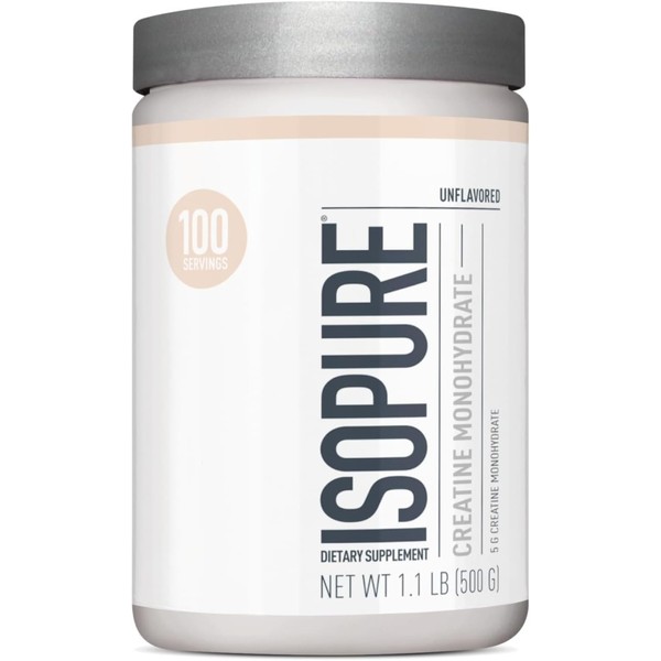 Isopure 100% Pure Creatine Monohydrate Powder, Sugar Free, Unflavored, 5g