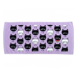Face Towel [Black Cat and White Cat] Print Long Towel Drawing Series