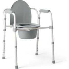 3-in-1 Steel Bedside Commode Standard Seat Folding Frame Bucket Clip-on Seat New