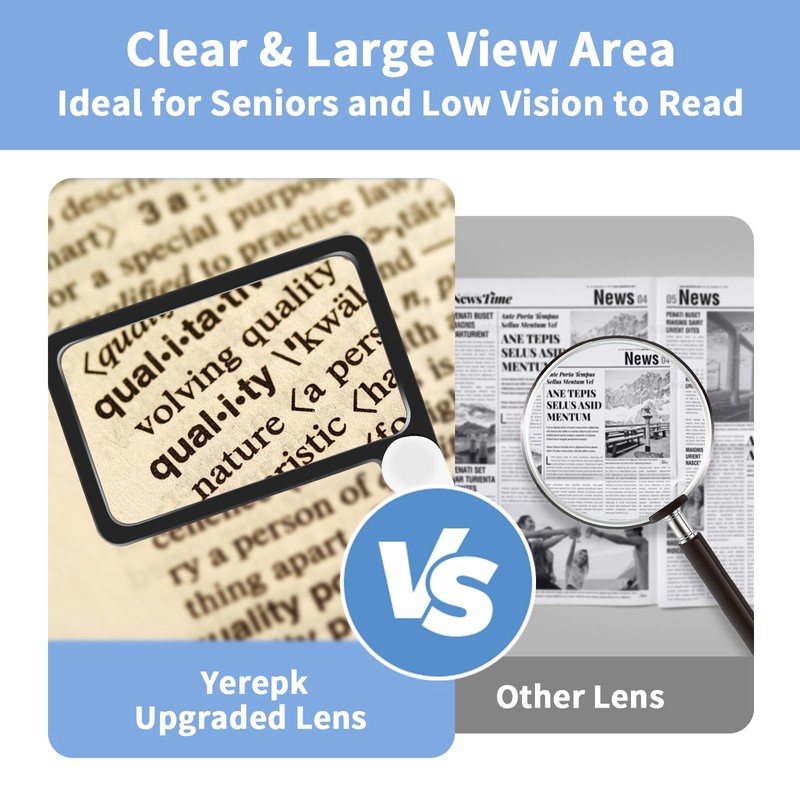 5X Magnifying Glass with Light, Lightweight Full Page Magnifier for