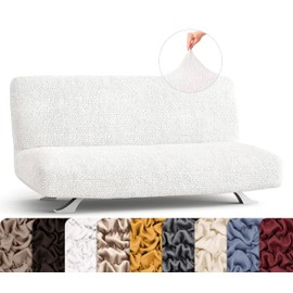 PAULATO BY GA.I.CO. Futon Cover - Armless Couch Cover Sofa Bed Slipcover Without Armrest - Soft Fabric Cover - 1-Piece Form Fit Stretch Futon Cover for Kid Pet - Microfibra Collection - Crisp White
