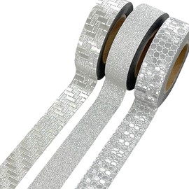 allydrew Glitter and Shine Washi Tapes Decorative Masking Tapes (Set of 3), Silver Glitz and Glitter