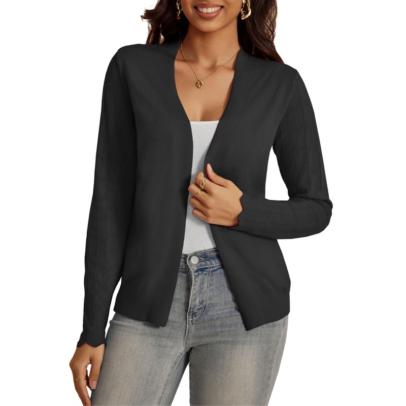 VOIANLIMO Womens Cardigan Lightweight Open Front Knit Long Sleeve Cardigans