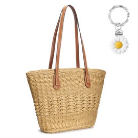 WEIMZC Large Straw Beach Bag for Women Summer Tote Bags Shoulder Handbags Woven Straw Totes-Perfect for Vacations and Outings（Style 5-Brown）