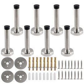 Cjueiom 8 Pack Chrome Door Stop 95mm Wall Mounted Door Stopper, 304 Stainless Steel Door Stop Rubber Tip Door Stops, Heavy Duty Bumper Shower Door Stoppers for Skirtings Bathroom Door Bedroom Door