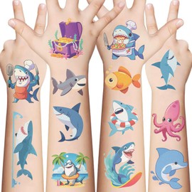 10 Sheets Shark Pre-Cut Temporary Tattoos for Kids, Ocean Animal Birthday Party Favors, Cute Decoration Sticker Gifts for Teen Girl Boys Home Activity Class Prizes Carnival Christmas Rewards