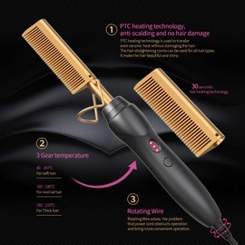 BudiGl Hot Comb Hair Straightener Pressing Combs - Ceramic Electric Straightening Comb for Natural Black Beard Wigs Holiday Gift