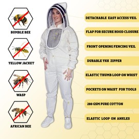 Beeattire Heavy Duty Bee Suit with Easy Veil- Extra Thick 100% Cotton Bee Suit Sting-Proof Protection Pro Beekeeper Suit Bee Keeper Bee Keeping Suit Complete Professional Bee Suit with Gloves 6XL
