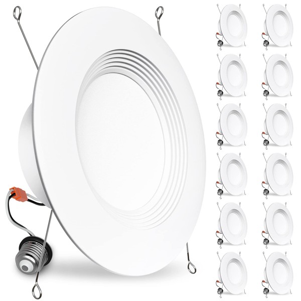 BBOUNDER 12 Pack 5/6 Inch LED Recessed Downlight, Baffle Trim, Dimmable, 12.5W=100W, 5000K Daylight, 950 LM, Damp Rated, Simple Retrofit Installation -No Flicker