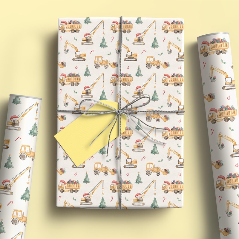 Dtiafu Construction Christmas Wrapping Paper for Kids Boys Dump Trucks