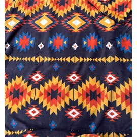 Fleece Fabric Printed Anti Pill Indian Aztec Day Diamond Ikat Dark Navy and Yellow Color-Sold by The Yard