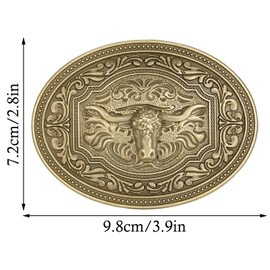 HUABOLA CALYN Western Cowboy Cowgirl Belt Buckle, Vintage Long Horn Bull Belt Buckle Rodeo Texas Oval Shape Buckles with Flower Patern