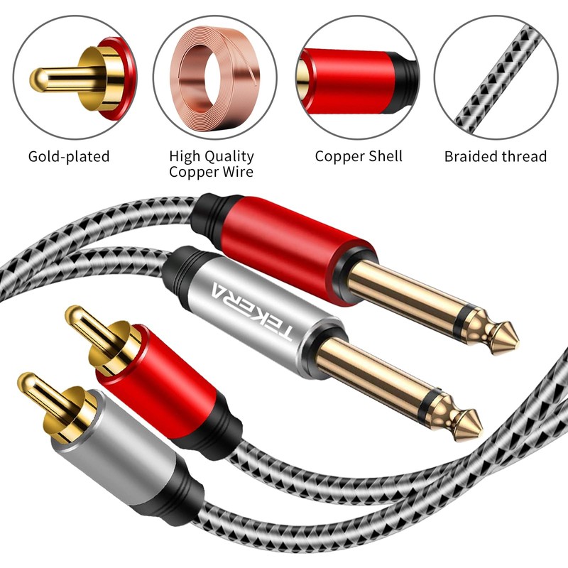 TEKERA Dual 1/4 Inch TS to RCA Stereo Audio Interconnect